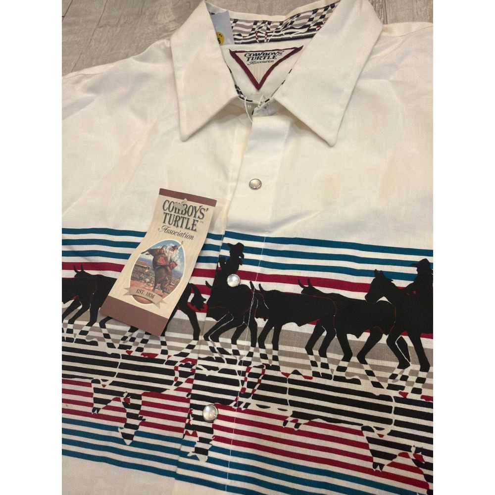 Cowboys Turtle Association Western Snap Shirt White Graphic Men XXL 8-01-221-233